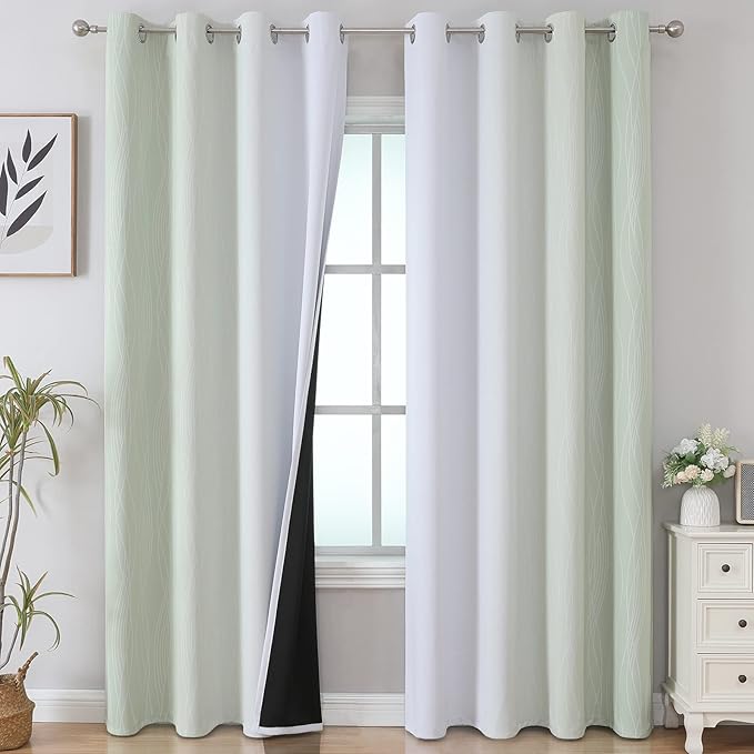 Estelar Textiler Sage Green and Greyish White Gradient Blackout Curtains for Bedroom, Thermal Insulated Ombre Blackout Drapes, Light Blocking Energy Saving Curtains for Living Room,52Wx96L,2 Panels