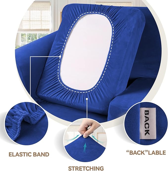 WEERRW Velvet Couch Covers for 2 Cushion Couch Sofa - High Stretch Luxury Velvet Plush 3 Pieces Sofa Slipcovers with Elastic Bottom, Furniture Protector for Pets, Machine Washable, Royal Blue, Medium