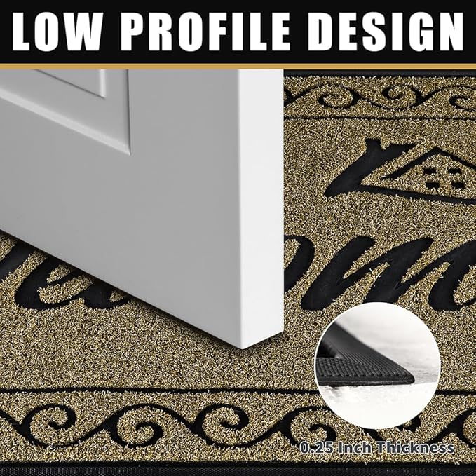 Yimobra Welcome Front Door Mat, Heavy Duty Easy Clean Doormat Indoor Outdoor, Waterproof Quick Dry Floor Mat for Home, Garage, Hign Traffic Areas, Non Slip, Low Profile, 29.5X17 Inches, Beige Brown