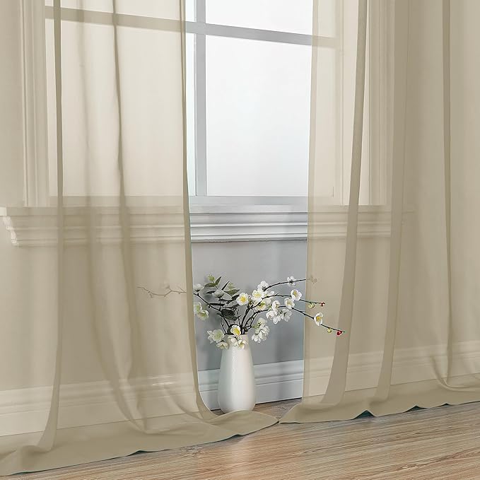 OVZME Taupe Sheer Curtains 84 Inches Long 2 Panels - Soft Light Filtering Window Sheer Panels for Living Room/Bedroom, Top Dual Rod Pocket, 1 Pair, Each 42Wx84L Inches