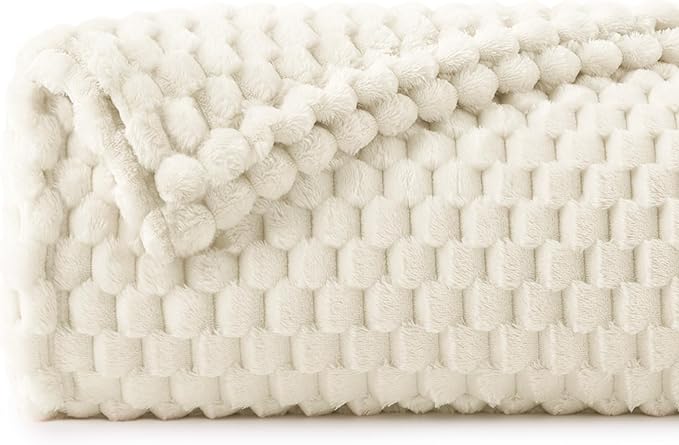 BEDELITE Fleece Blanket Twin for Bed Couch, 3D Jacquard Decorative Cream Throw, Soft Cozy Warm Plush Fuzzy, 60x80Inches
