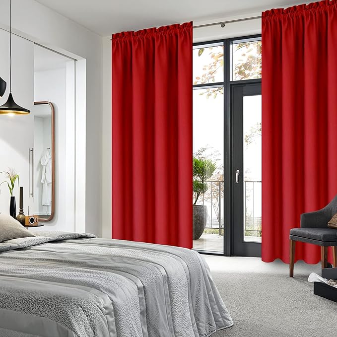 DWCN Blackout Curtains for Bedroom - Thermal Insulated Privacy Energy Saving Rod Pocket Drapes for Living Room, W 38 x L 72 Inch, Red, Set of 2