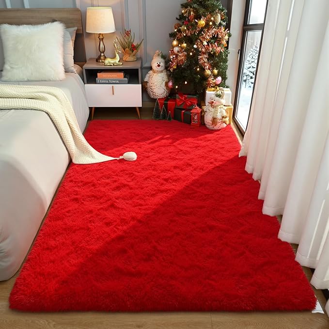 Amearea Premium Soft Fluffy Rug Modern Shag Carpet, 5.3x7.5 Feet, Fuzzy Plush Rugs for Living Room Bedroom Kids Room Home Decor, Nursery Non Slip Indoor Shaggy Carpets, Red