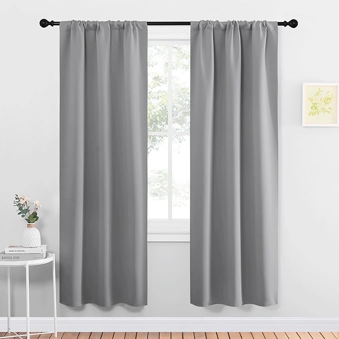 NICETOWN Sidelight Curtains for Front Door - Home Decoration Thermal Insulated Rod Pocket Blackout Blinds & Drapes for Small Windows (Silver Grey, 2 Panels, W34 x L72 -Inch)