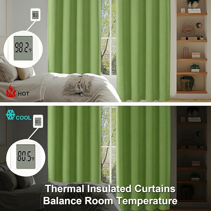 Simplebrand Ava Lime Short Blackout Curtains for Bedroom 45 Inches Long 2 Panels Set, Solid Thermal Insulated, Energy Saving Window Treatment Curtains Blackout Drapes, W40 x L45 Inch