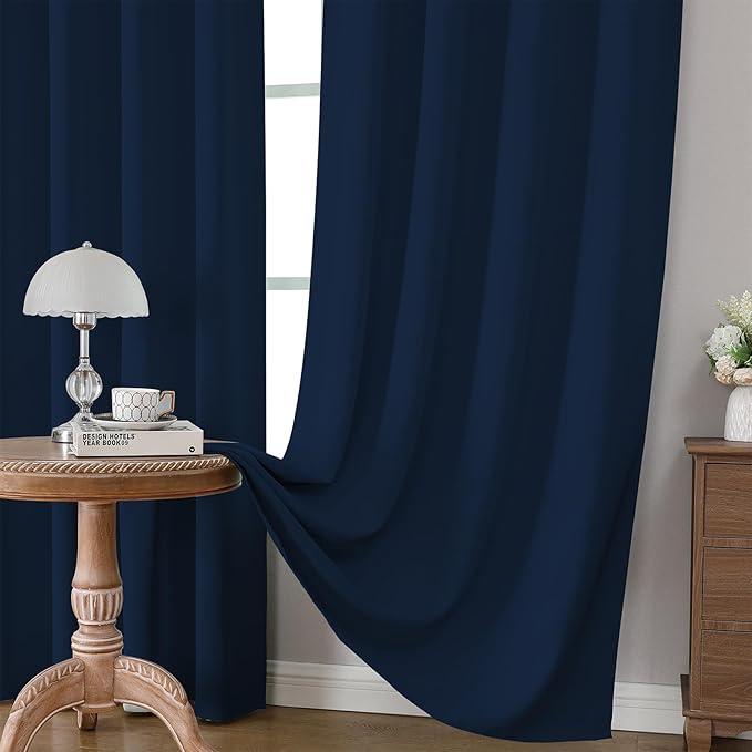 CUCRAF Navy Blue Blackout Curtains Customize, Rod Pocket Room Darkening Curtain for Bedroom Living Room, Thermal Insulated Window Drapes 1 Panel (Custom Size, Color)