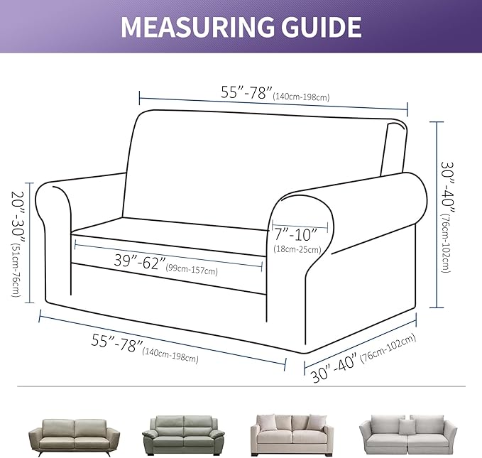 Joccun Stretch Loveseat Couch Cover, Water Repellent Sofa Slipcover for 2 Cushion Couch, Washable Furniture Protector Cover for Living Room