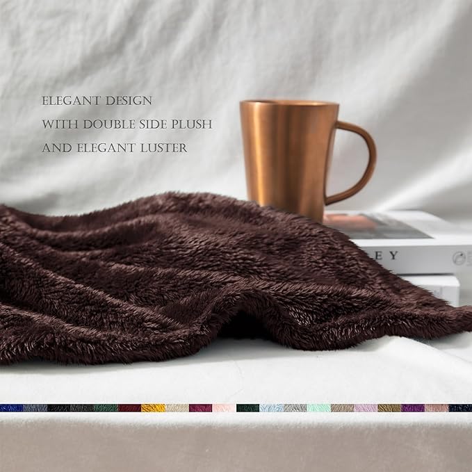 Exclusivo Mezcla Plush Fuzzy Fleece Bed Blanket Queen Size, Super Soft, Fluffy and Warm Blankets for Couch, Bed, All Season (Coffee, 90x90 Inches)