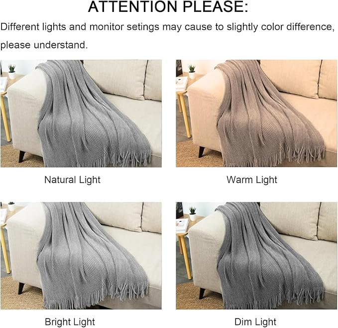 lifein Throw Blanket for Couch, Soft Boho Decor Bed Throw,Cozy Grey Knitted Chenille Small Farmhouse Lightweight Throw (Light Grey,50 * 60")