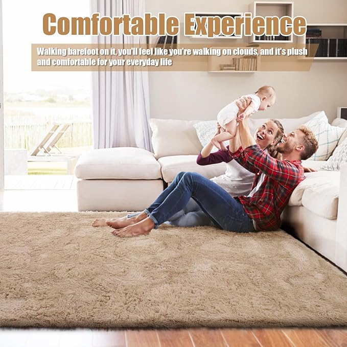 8x10 Fluffy Area Rugs for Living Room,Shag Area Rug for Bedroom,Beige Soft Fuzzy Rug Non-Shedding Indoor Plush Carpet for Kids Bedroom Nursery Home Decor