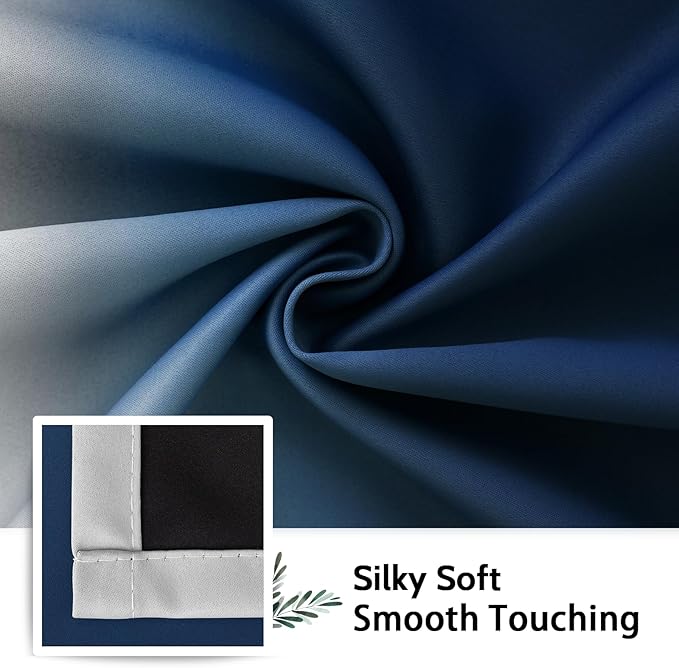 SimpleHome Blue Ombre 100% Blackout Curtains for Bedroom 96 Inches Long, Room Darkening Thermal Insulated Grommet Curtains for Living Room, 2 Panels, 52x96 inches Length