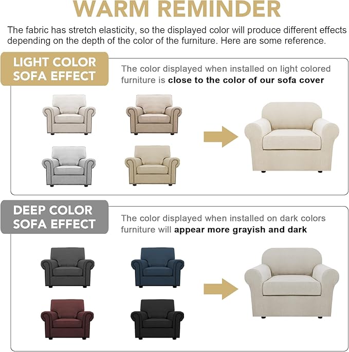 H.VERSAILTEX 2-Pieces Armchair Cover Chair Slipcovers with Arms Furniture Protector Cover Fit Width Up to 47 Inch, Jacquard Spandex Polyester Couch Covers Armchair Slipcover - Ivory, Chair
