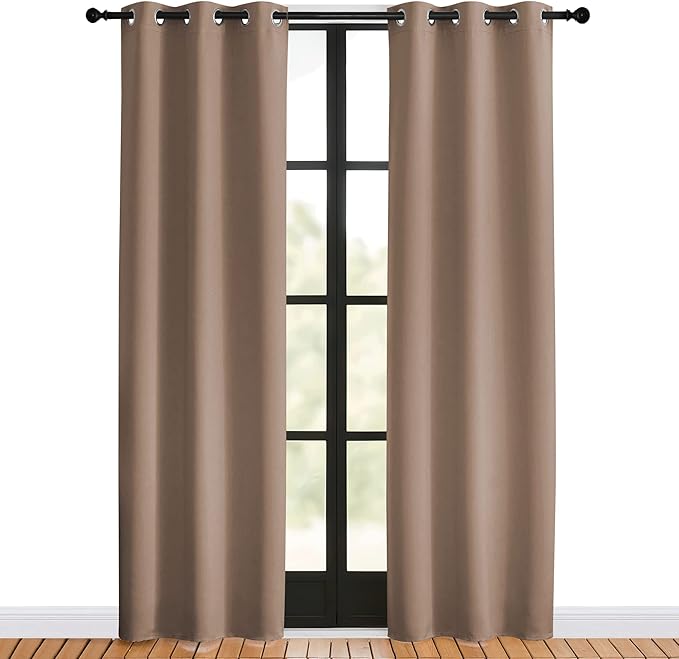 NICETOWN Blackout Window Curtains 80 inch Long, 2 Panels, 34 inch, Cappuccino, Grommet Top Room Darkening Thermal Insulated Solid Vertical Drapes for Bedroom/Kid Room