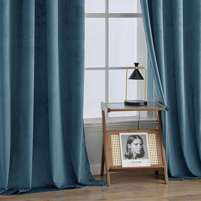 MIULEE Velvet Curtains - Dark Slate, Elegant Grommet, Thermal Insulated, Soundproof, Room Darkening Blue Black Out Curtains/Drapes for Classical Living Room, Bedroom Decor - 52 x 108 Inch, 2 Panels
