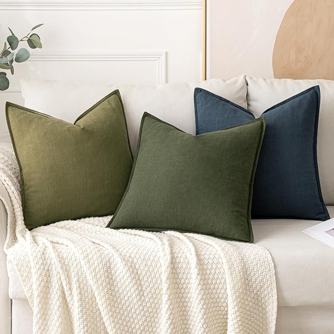 MIULEE Decorative Linen Euro Sham Pillow Covers 24x24 Dark Olive Green Boho Farmhouse Neutral Spring Couch Throw Pillows for Bed Pack of 2 Accent Modern Pillowcase Sofa Livingroom Home Decor