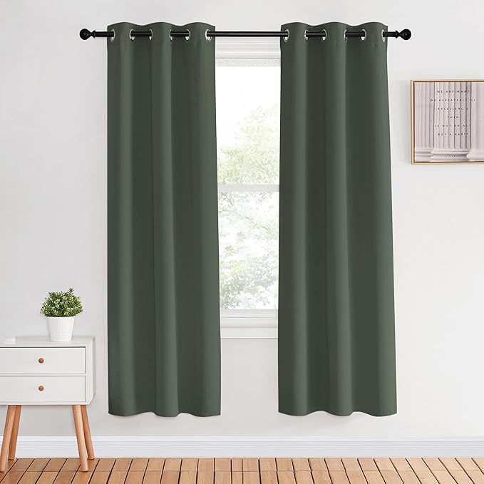 NICETOWN Thermal Insulated Curtains Blackout Draperies, Dark Mallard, Set of 2, 34 by 70 inches Long, Window Treatment Solid Grommet Room Darkening Drape Panels for Bedroom