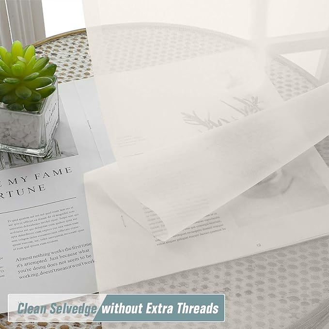 Sheer Curtain Panels Ivory Light-Filtering Polyester 42 x 216 Inch Set of 2