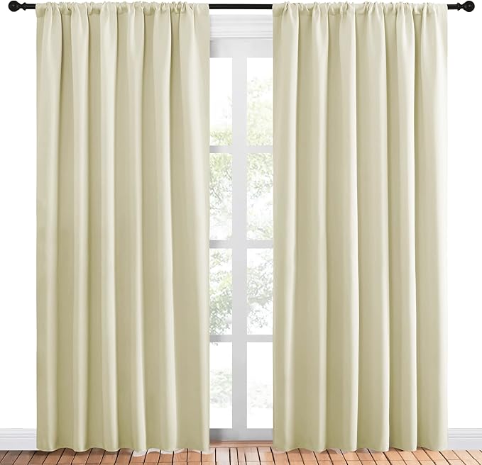 NICETOWN Living Room Curtains, Home Decorations Thermal Insulated Solid Rod Pocket Blackout Drapes for Cafe (Beige, One Pair, 70 x 84-inch)