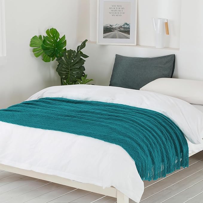 BOURINA Throw Blanket Textured Solid Soft Sofa Throw Couch Cover Knitted Decorative Blanket, 60 inch x 80 inch Teal