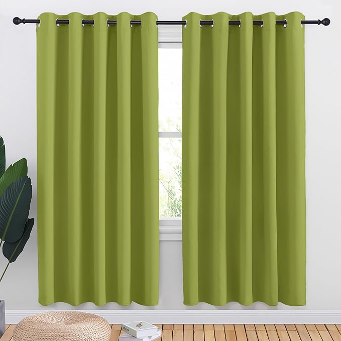 NICETOWN Bedroom Curtains Blackout Drapery Panels, 2 Panels, 70 x 72 inches, Fresh Green, Three Pass Microfiber Thermal Insulated Solid Ring Top Blackout Window Curtains/Drapes