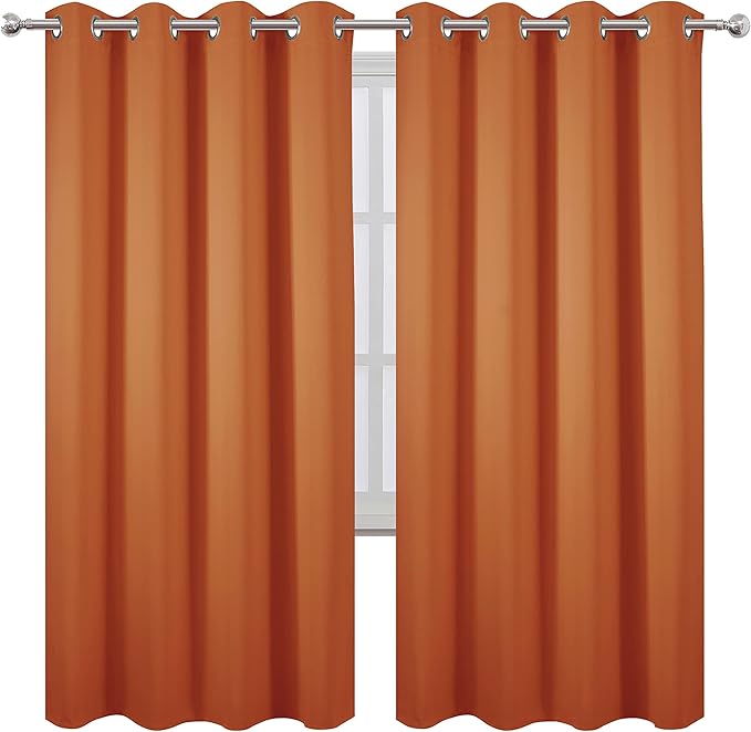 LEMOMO Orange Thermal Blackout Curtains/52 x 72 Inch/Set of 2 Panels Room Darkening Curtains for Bedroom