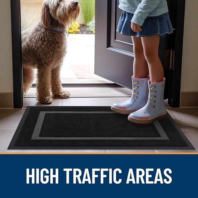 OLANLY Front Door Mat Indoor Outdoor Entrance, Waterproof All-Season, All-Weather Doormat, Sturdy Natural Rubber, Fade Resistant, Low Profile, Easy Clean Patio Porch Entryway Mat, 71x34, Black