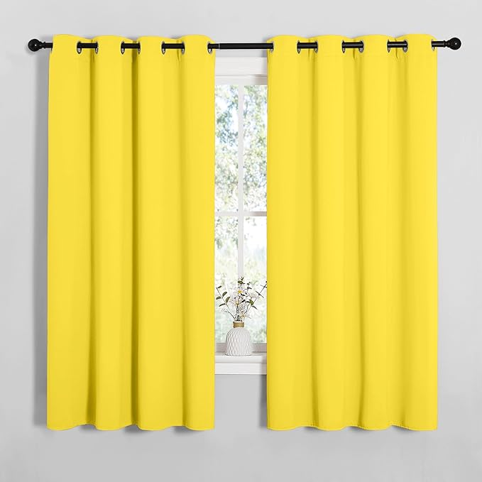 NICETOWN Bedroom Curtain Panels Draperies, Thermal Insulated Solid Grommet Curtains/Drapes (Bright Yellow, 1 Pair, 55 by 68-inch)