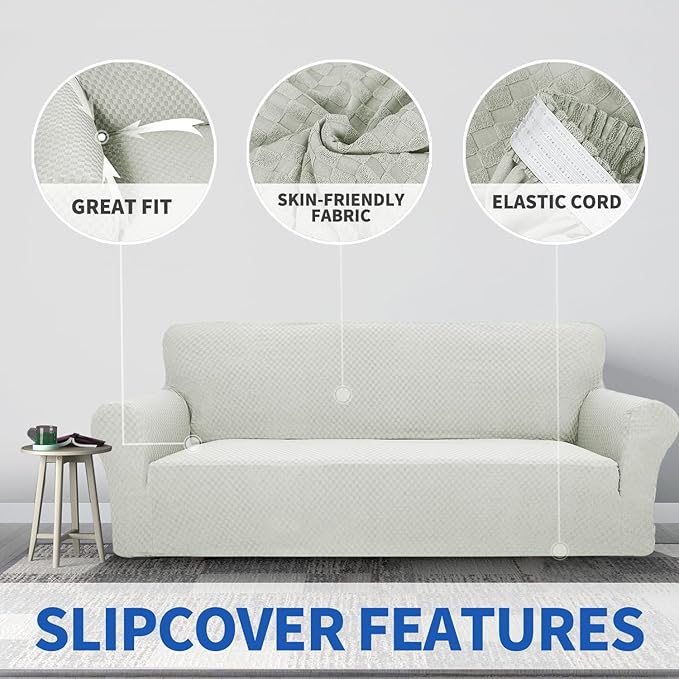 ZNSAYOTX 1 Piece Jacquard Couch Covers for 3 Cushion Couch High Stretch Sofa Cover for Pets Dogs Anti Slip Extra Large Sofa Slipcovers Furniture Protector (X-Large, Ivory)