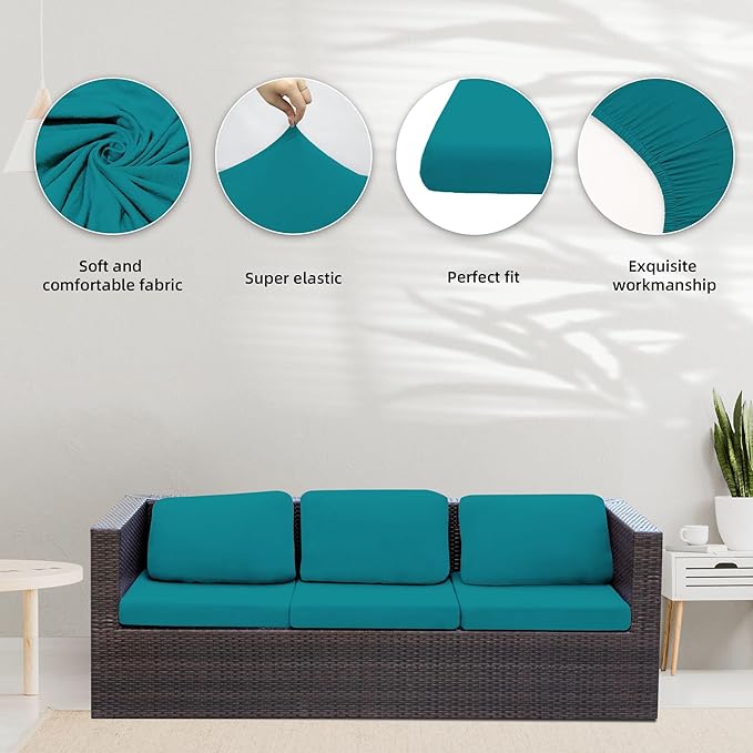 8Pcs Stretch Patio Cushion Covers,Outdoor Couch Covers Replacement,Outdoor Couch & Sofa Slipcovers,for Patio Furniture Cushion Covers,Washable Reusable Furniture Protector (Peacock Blue,Cover Only)
