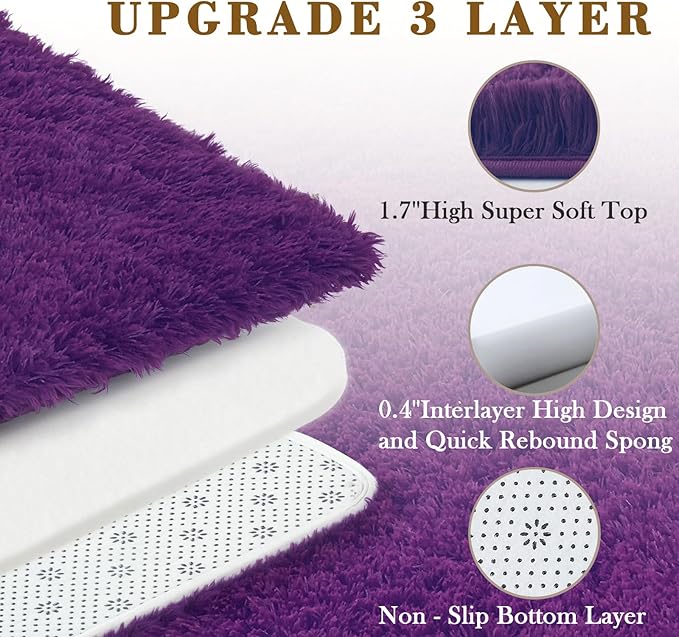 Rugs for Bedroom 4x6, Alfombras para Salas Shag Large Plush Soft Area Rug, Shaggy Carpets for Livingroom, Kids Boys Girls Home Decor Aesthetic(Grape Purple, 4 x 6)