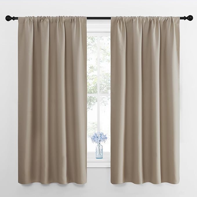 NICETOWN 2 Panels Blackout Curtains, Rod Pocket Thermal Insulated Curtains for Bedroom, Room Darkning Shading Blinds Modern Home Decoration for Living Room, Home Office, W42 x L63 in, Soft Taupe