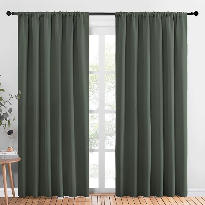 NICETOWN Living Room Curtains, Blackout Draperies, Dark Mallard, 1 Pair, 70 x 84-inch, Home Decorations Thermal Insulated Solid Rod Pocket Blackout Drapes for Cafe