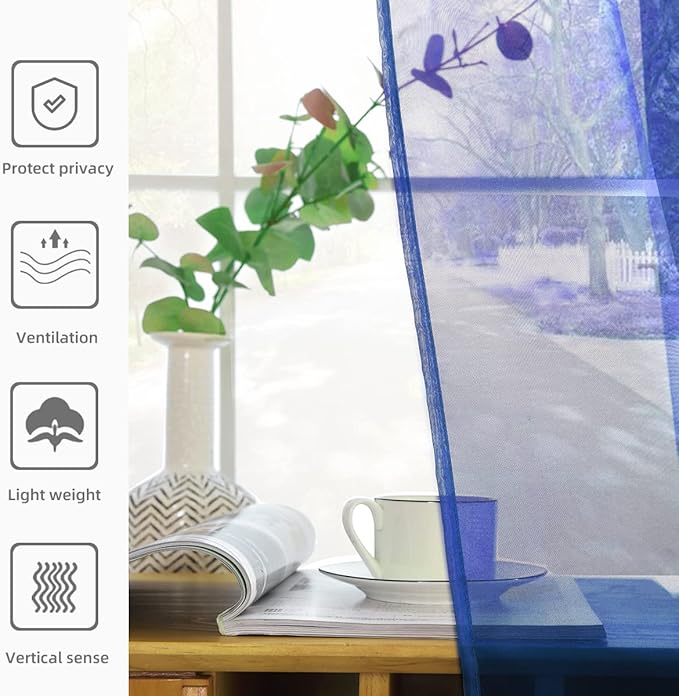 SpaceDresser Sheer Voile Window Treatment Rod Pocket Curtain Panels for Kitchen Bedroom Living Room Drapes Sunlight Filtering Privacy Semi Home Decor Assorted Colors Sizes (Sapphire, 52 W x 45 L)