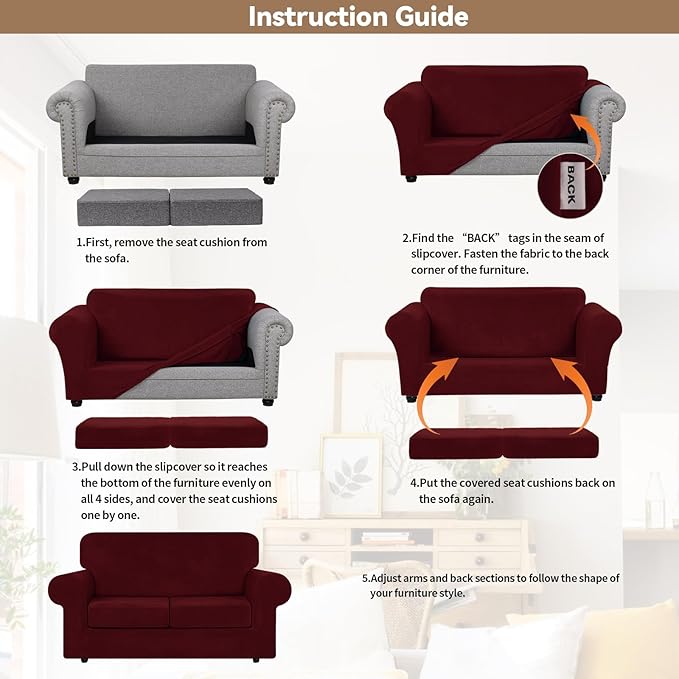 WEERRW Velvet Couch Covers for 2 Cushion Couch Sofa - High Stretch Luxury Velvet Plush 3 Pieces Sofa Slipcovers with Elastic Bottom, Furniture Protector for Pets, Machine Washable, Burgundy, Medium