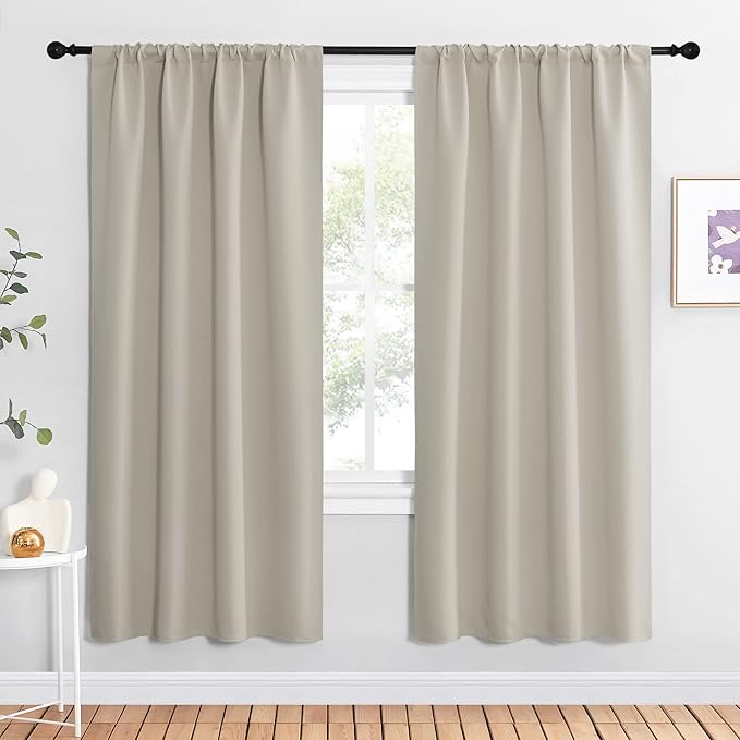 NICETOWN Blackout Curtains for Living Curtains, Room Darkening Window Curtain Panels, Easy-Care Solid Thermal Insulated Draperies/Drapes for Daughter Room (Natural, 2 Panels, 42 by 72)