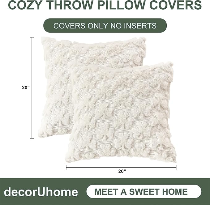 decorUhome St. Patrick’s Day Shamrock Pillow Covers 20x20 Inch Set of 2, Soft Plush Faux Wool Cream White Throw Pillow Covers, Farmhouse Spring Holiday Decor for Sofa Living Room