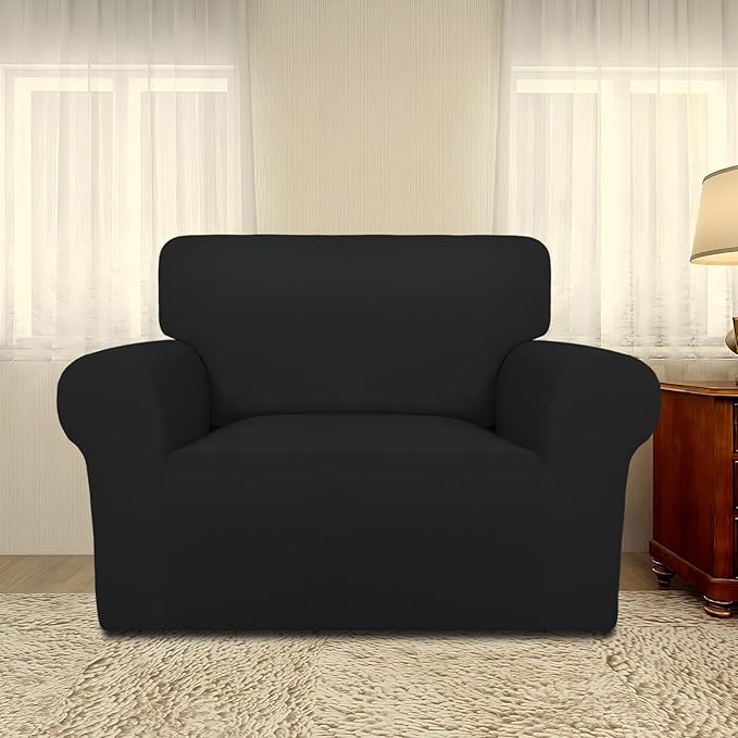 PureFit Super Stretch Sofa Slipcover – Spandex Non Slip Soft Couch Sofa Cover, Washable Furniture Protector with Non Skid Foam and Elastic Bottom for Kids, Pets (Oversized, Black)