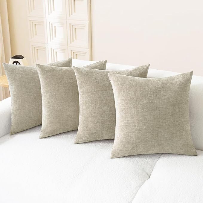 CaliTime Throw Pillow Covers Decorative 18 X 18 Inches Pack of 4 Cozy Chenille Cushion Cases for Couch Sofa Bed Living Room Home Light Taupe