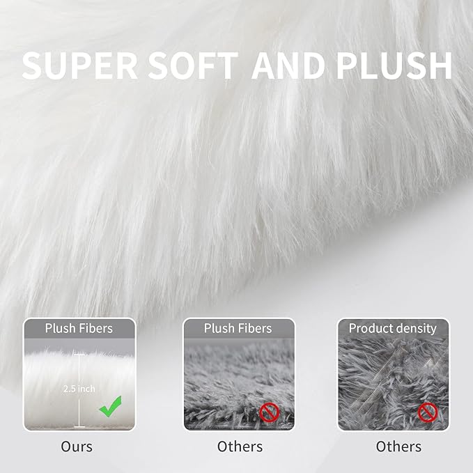 Fluffy Area Rug, White Faux Fur Rug for Bedroom 3'x5' Soft Shag Fuzzy Rugs for Living Room, Furry Bedside Nursery Rug Plush Indoor Floor Carpet for Kids Room Teen Dorm