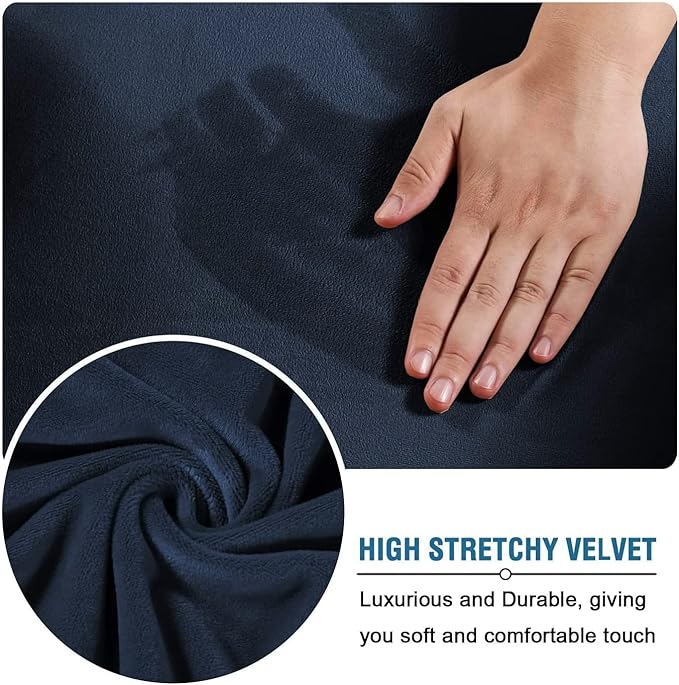 H.VERSAILTEX Real Velvet Plush 3 Piece Stretch Sofa Covers Couch Covers for 2 Cushion Couch Loveseat Covers Width Up to 72 Inch Feature Thick Soft Stay in Place (Medium Sofa, Navy)