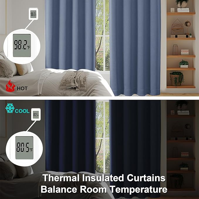 Simplebrand Ava Denim Short 24 Inches Blackout Curtain 2 Panels Set, Half Window Rod Pocket Privacy Curtain Tiers for Kitchen, Curtains Blackout for Bathroom Shades, W30 x L24 Inch, Denim