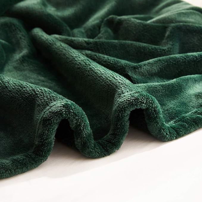 TASTHROW Large Flannel Fleece Throw Blanket, 50×70 Inch - Cozy Lightweight Thick Blanket - All Seasons Suitable for Women, Men and Kids (Dark Green)