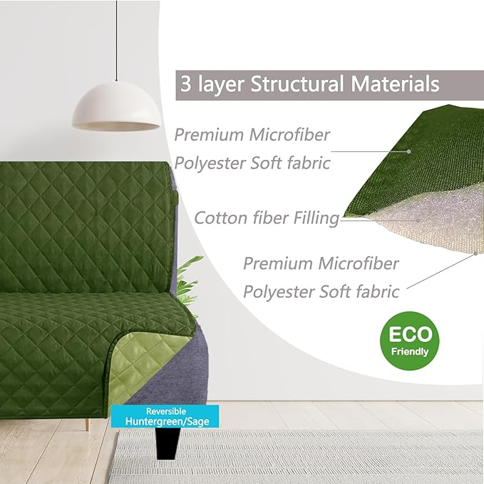 U-NICE HOME Futon Sofa Covers Reversible Sofa Slipcover Armless Cover Furniture Protector Couch Cover Water Resistant (Futon, Huntergreen/Sage)
