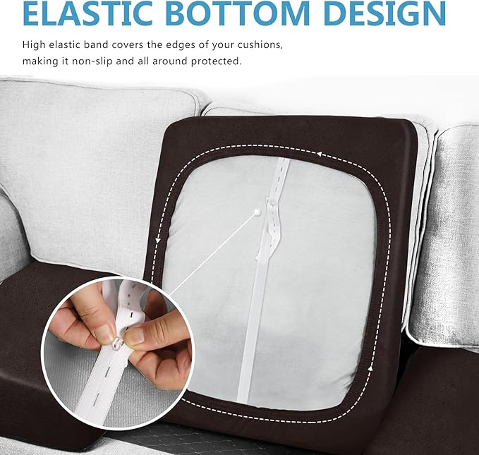 Leather Look Couch Cushion Covers Sofa Seat Slipcovers Sets Couches Furniture Protector for Sectional Armchair Loveseat Pets Kids Stretch Spandex Fabric (1 Cushion Armchair, Chocolate)