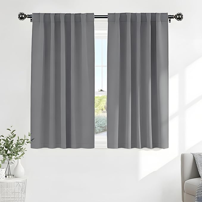 PONY DANCE Bedroom Window Curtains - Back Tab & Rod Pocket Drapes Window Treatments Privacy Protect/Blackout Curtain Panels for Dining Room, 42" W by 54" L, Silver Grey, 2 Pieces