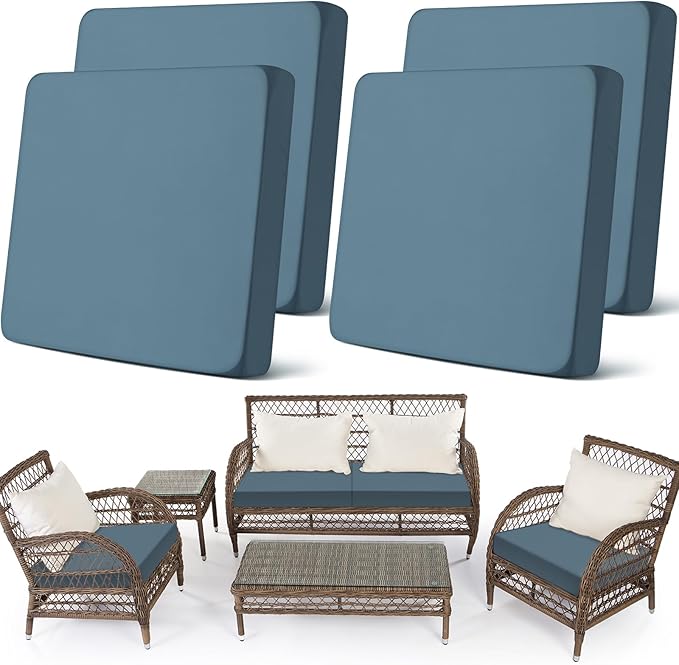 Newwiee Set of 4 Stretch Patio Cushion Covers Sofa Couch Seat Chair Slipcovers Cushion Cover Replacement Furniture Protector for Pets Washable(Dusty Blue,Seat Cover,Solid)