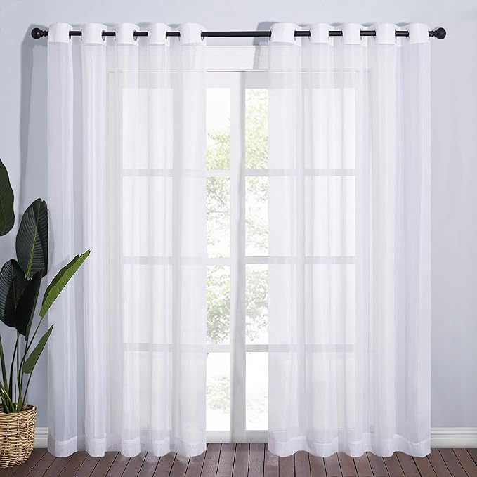 NICETOWN Voile Sheer Curtains for Windows, Grommet Elegant Airy Lightweight Textured Window Treatment for French Door/Bedroom/Living Room, White, W70 x L72, 1 Pair