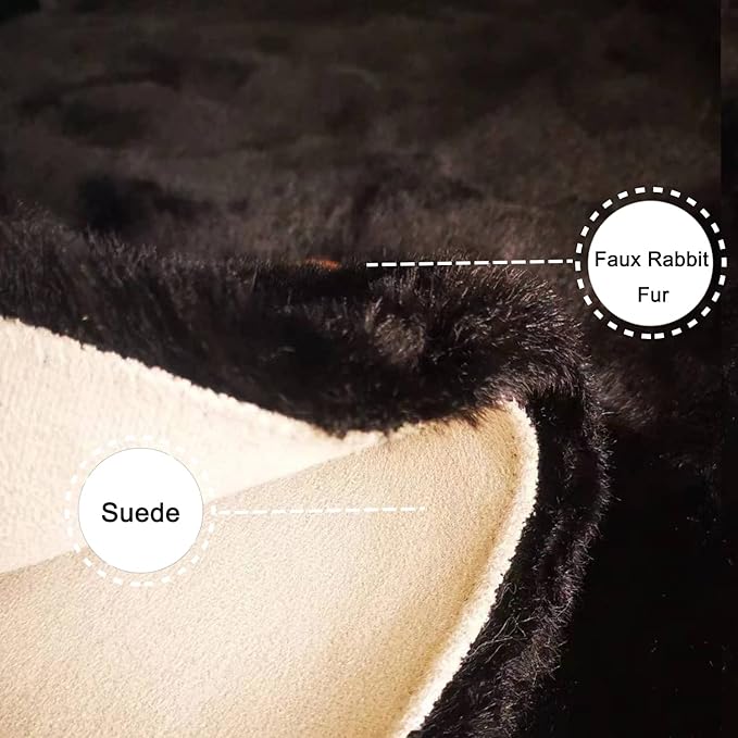 Ghouse Ultra Soft Faux Rabbit Fur Rug, Machine Washable Area Rugs for Bedroom Fluffy Rugs for Living Room, no-Shedding Carpet Sheepskin Rug Black 2x3 Feet