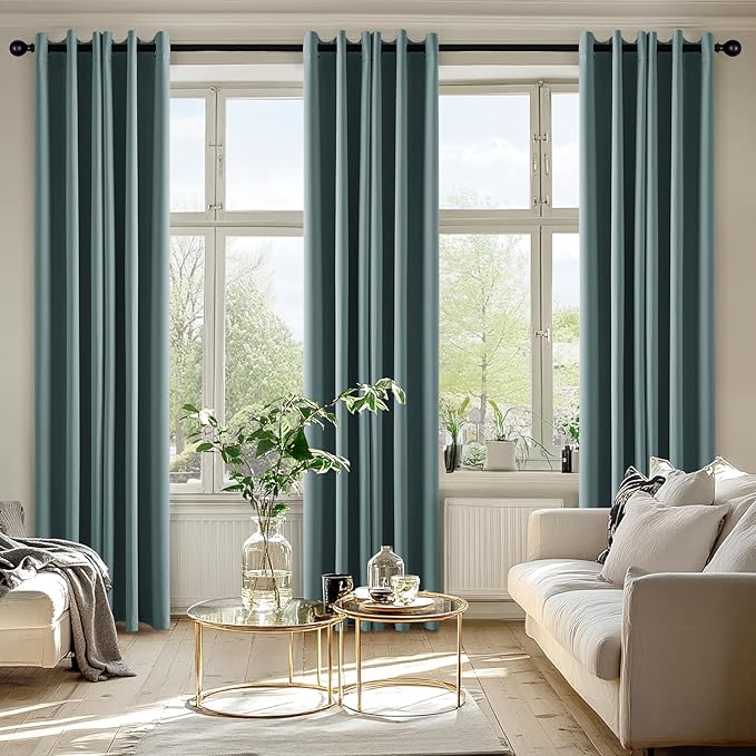 MIULEE Dusty Blue Blackout Curtains for Bedroom Living Room 72 Inches Long 2 Panels, Thermal Insulated Room Darkening Drapes Solid Grommet Noise Reduction Light Blocking Window Treatments 40x72 inch