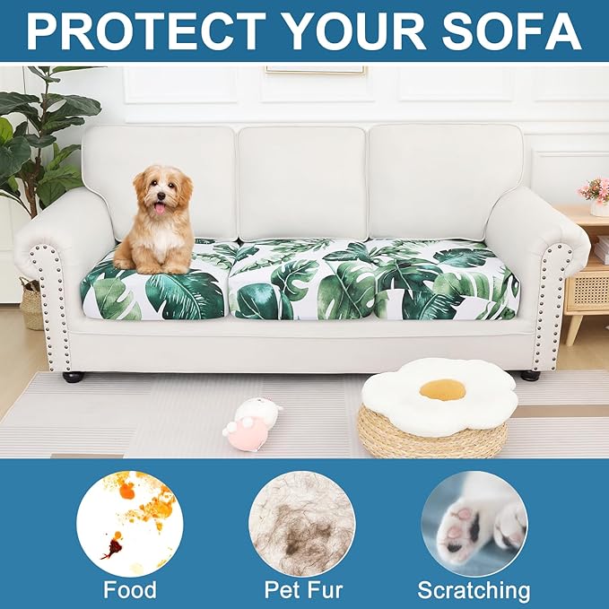 Smiry Printed Couch Cushion Covers, Stretch Soft Couch Covers for Sofa, Washable Non-Slip Sofa Slipcover Furniture Protector for Indoor and Outdoor (3 Pack, Green)